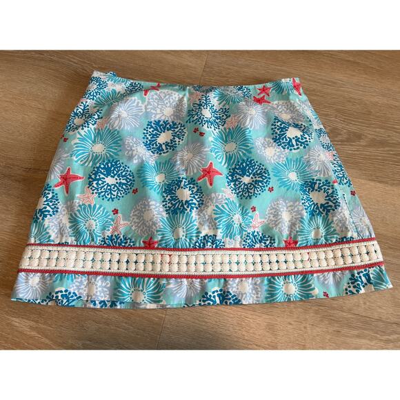 Lilly Pulitzer Ocean Blue Multicolor Starfish 100% Cotton Mini Skirt Size 4 - Picture 6 of 6